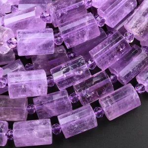 AAA Faceted Natural Amethyst Tube Cylinder Beads Rich Purple Gemstone Beads 15.5" Strand