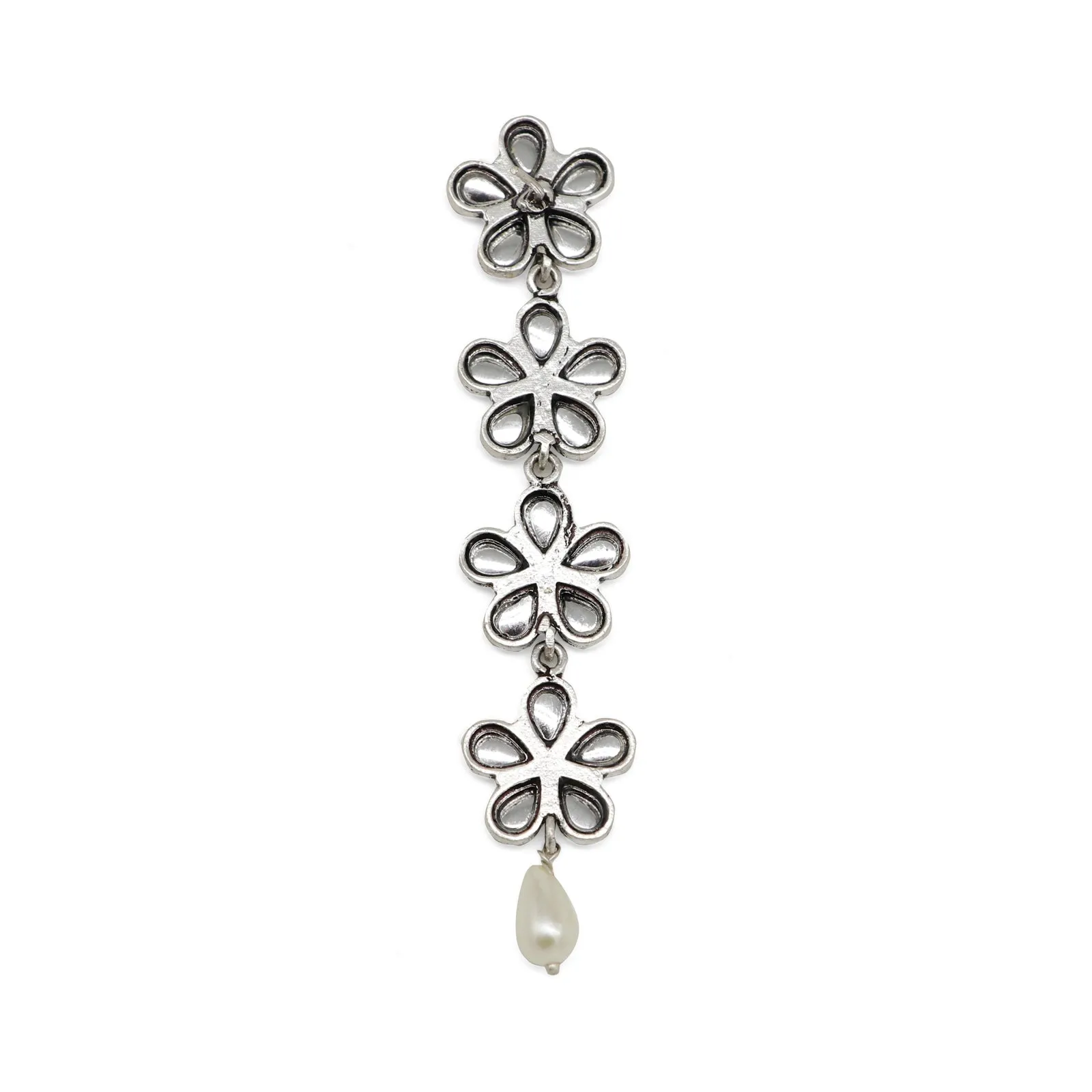 Aathavi Floral Polki Silver Oxidized Earrings