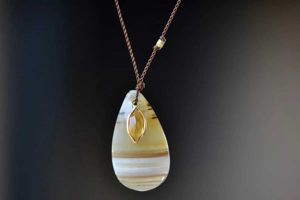 Agate and Citrine Pendant Necklace