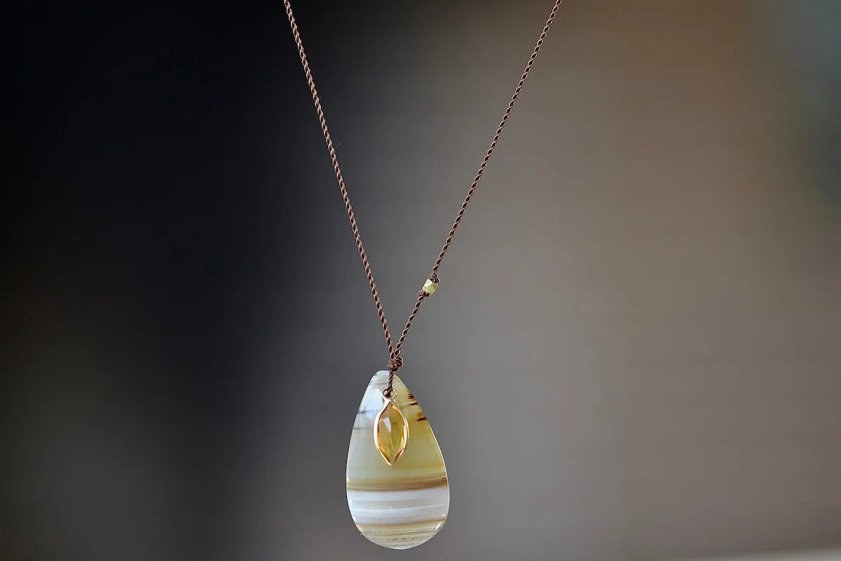 Agate and Citrine Pendant Necklace