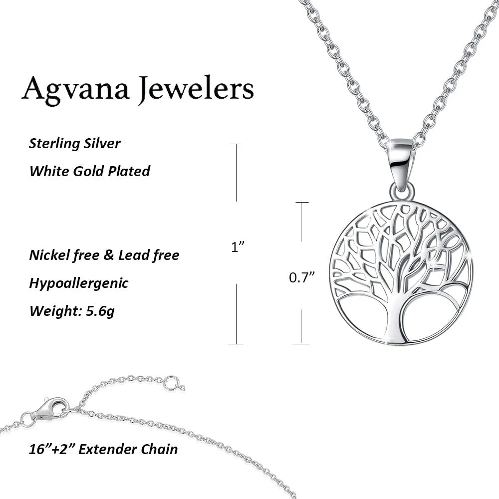Agvana Sterling Silver Tree of Life Necklace for Women Dainty Family Tree Pendant Birthday Anniversary Jewelry Christmas Gifts for Teen Girls Mom Grandma Wife Sister Daughter Her Yourself, 16 2 Inch TREE-1