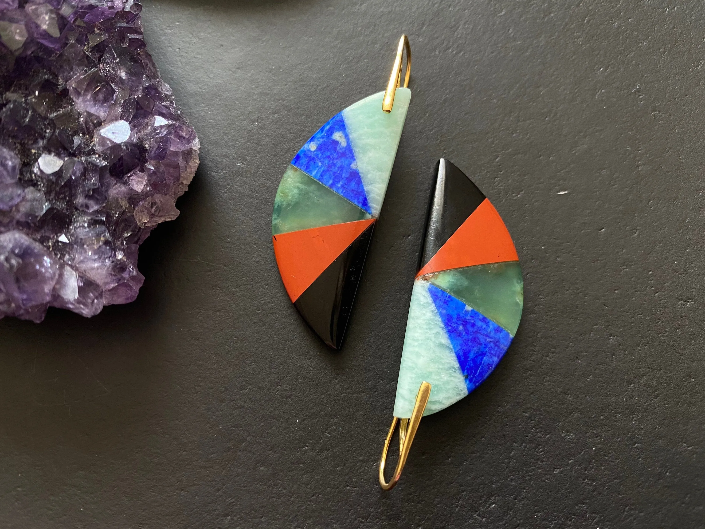 Amazonite, green adventurine , red jasper, Lapis lazuli earrings, obsidian, intarsia earrings, statement earrings, natural stone earrings