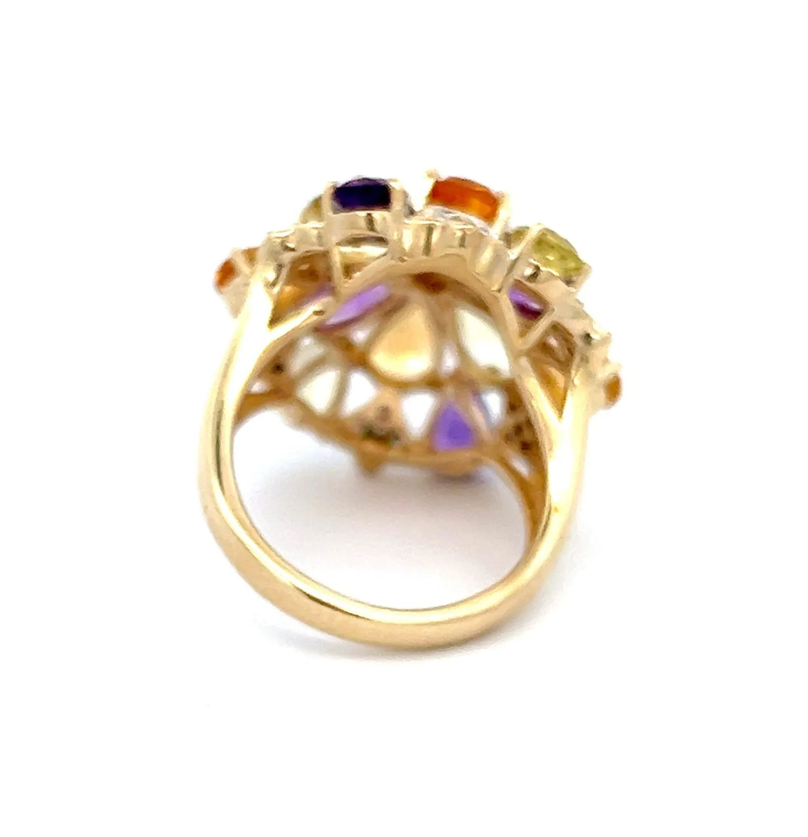 Amethyst, Citrine, Mint Quartz & Diamond Yellow Gold Cocktail Ring