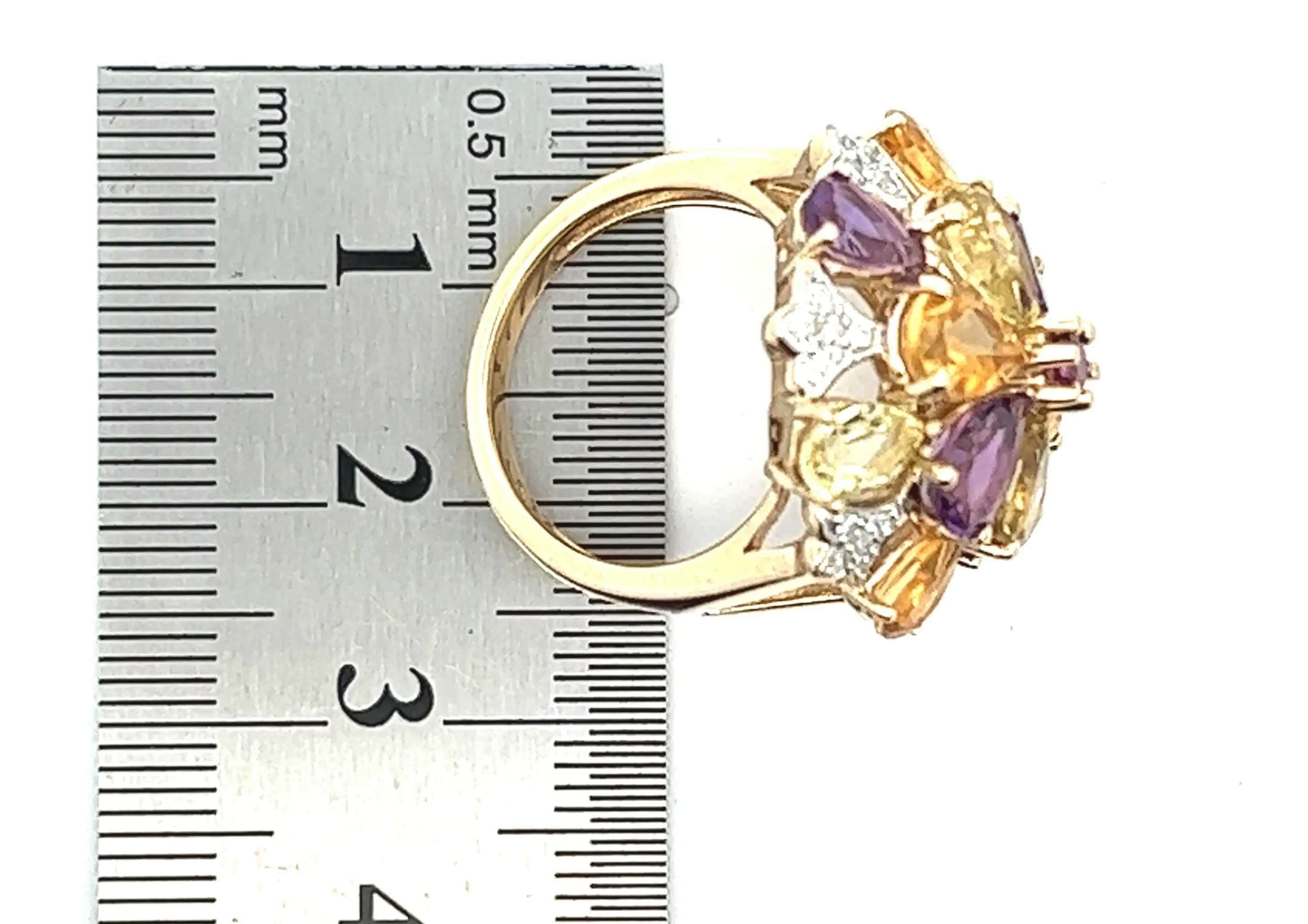 Amethyst, Citrine, Mint Quartz & Diamond Yellow Gold Cocktail Ring