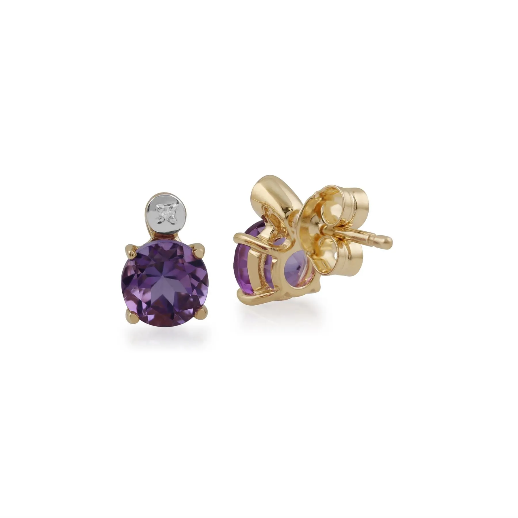 Amethyst Ohrringe, 9 Karat Gelbgold 0,91 CT Amethyst & Diamant Runde Ohrstecker Ohrringe