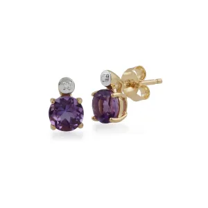 Amethyst Ohrringe, 9 Karat Gelbgold 0,91 CT Amethyst & Diamant Runde Ohrstecker Ohrringe