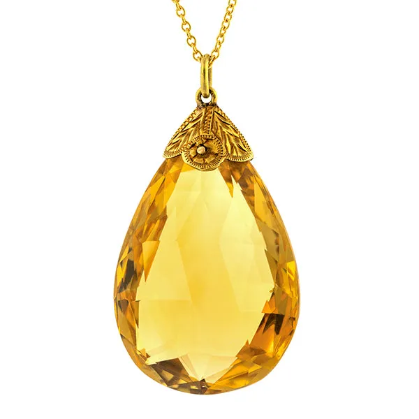 Antique Citrine Briolette Pendant Necklace