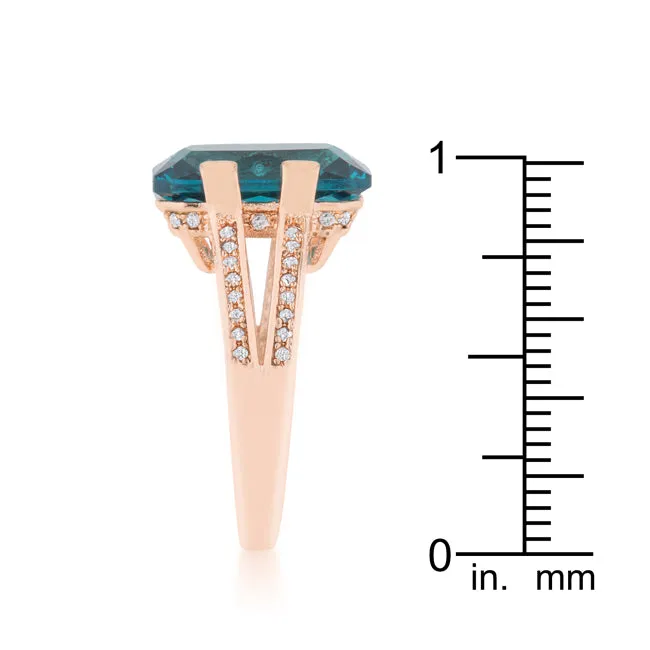 Aqua Cubic Zirconia Rose Gold Emerald Cocktail Ring
