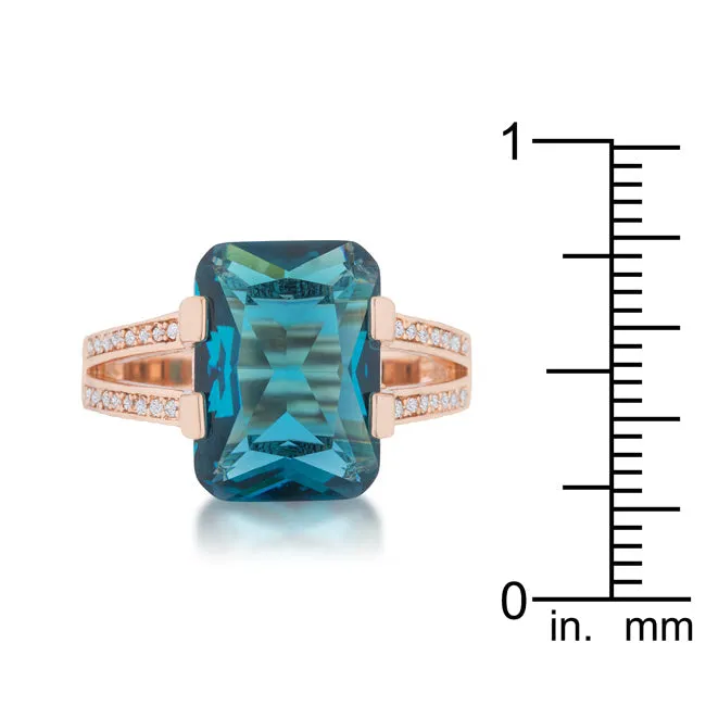 Aqua Cubic Zirconia Rose Gold Emerald Cocktail Ring