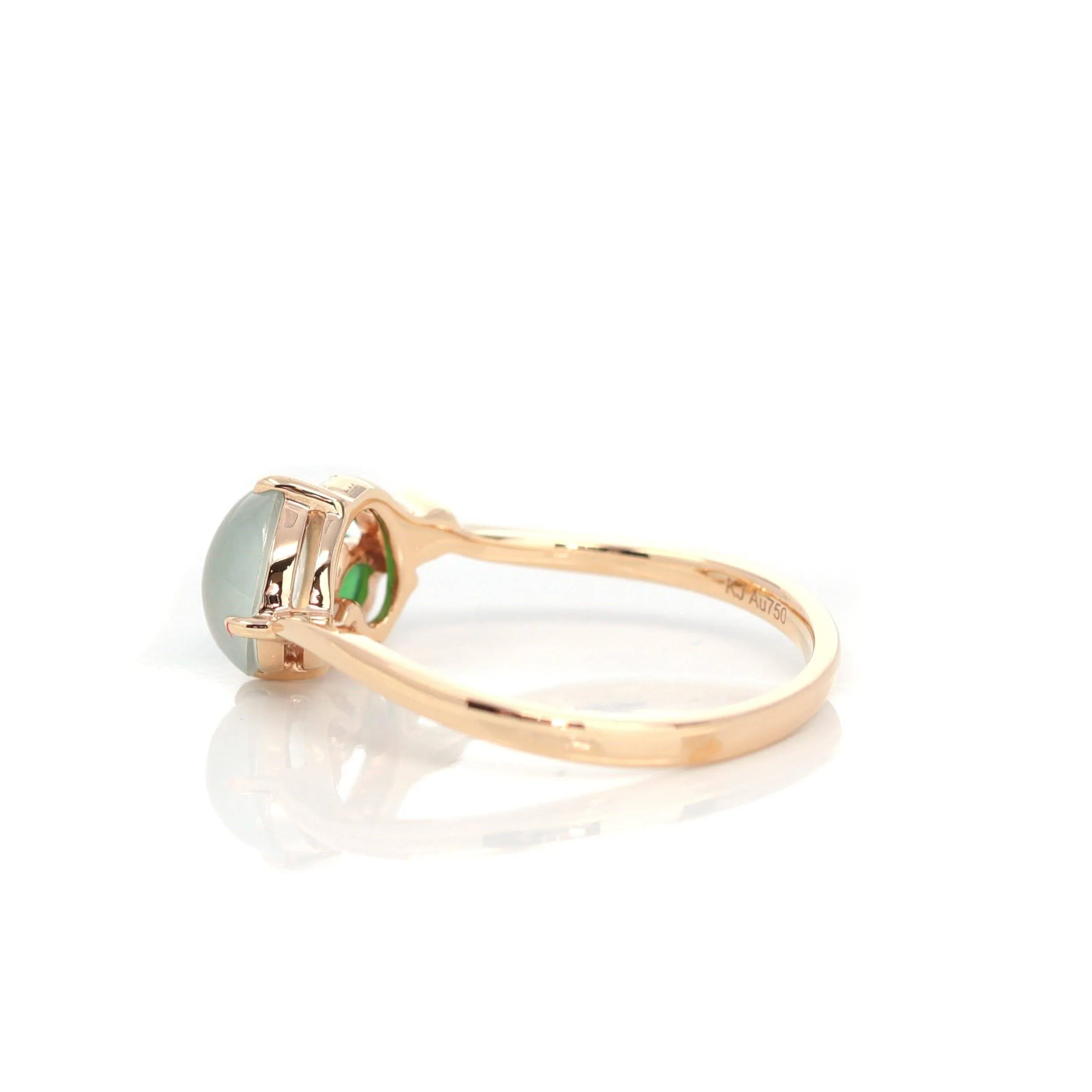 Baikalla™ "Elora" 18k Rose Gold Natural Ice & Imperial Jadeite Engagement Ring With Rubies & Diamonds