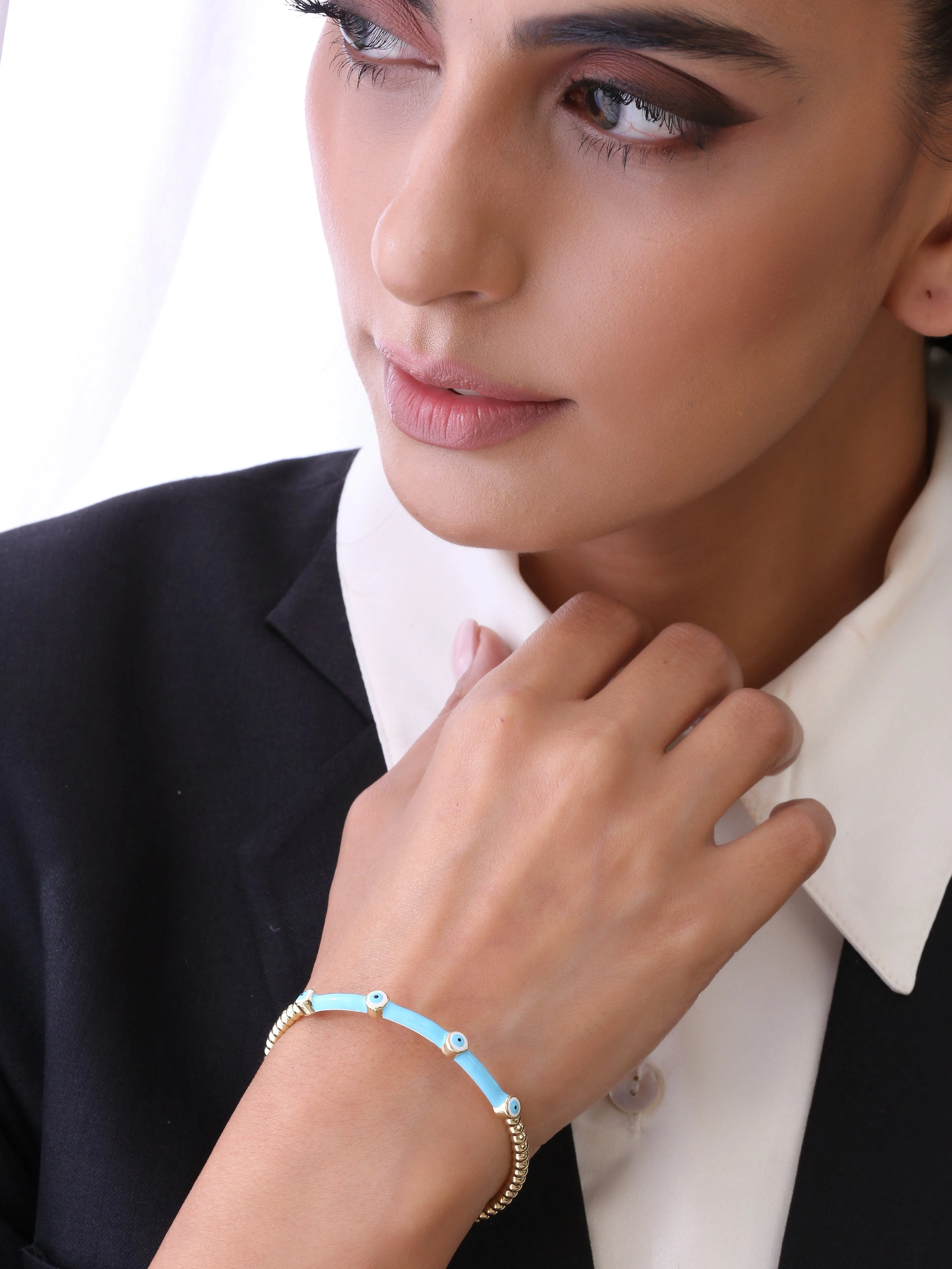 Blue Enamel Evil Eye Cuff Bangle