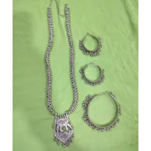 Bollywood Oxidized Elephant Silver Plated Handmade Designer Jewellery set/ Party wear/ Casual Oxidized choker necklace earrings Jhumka Afgani OS-5