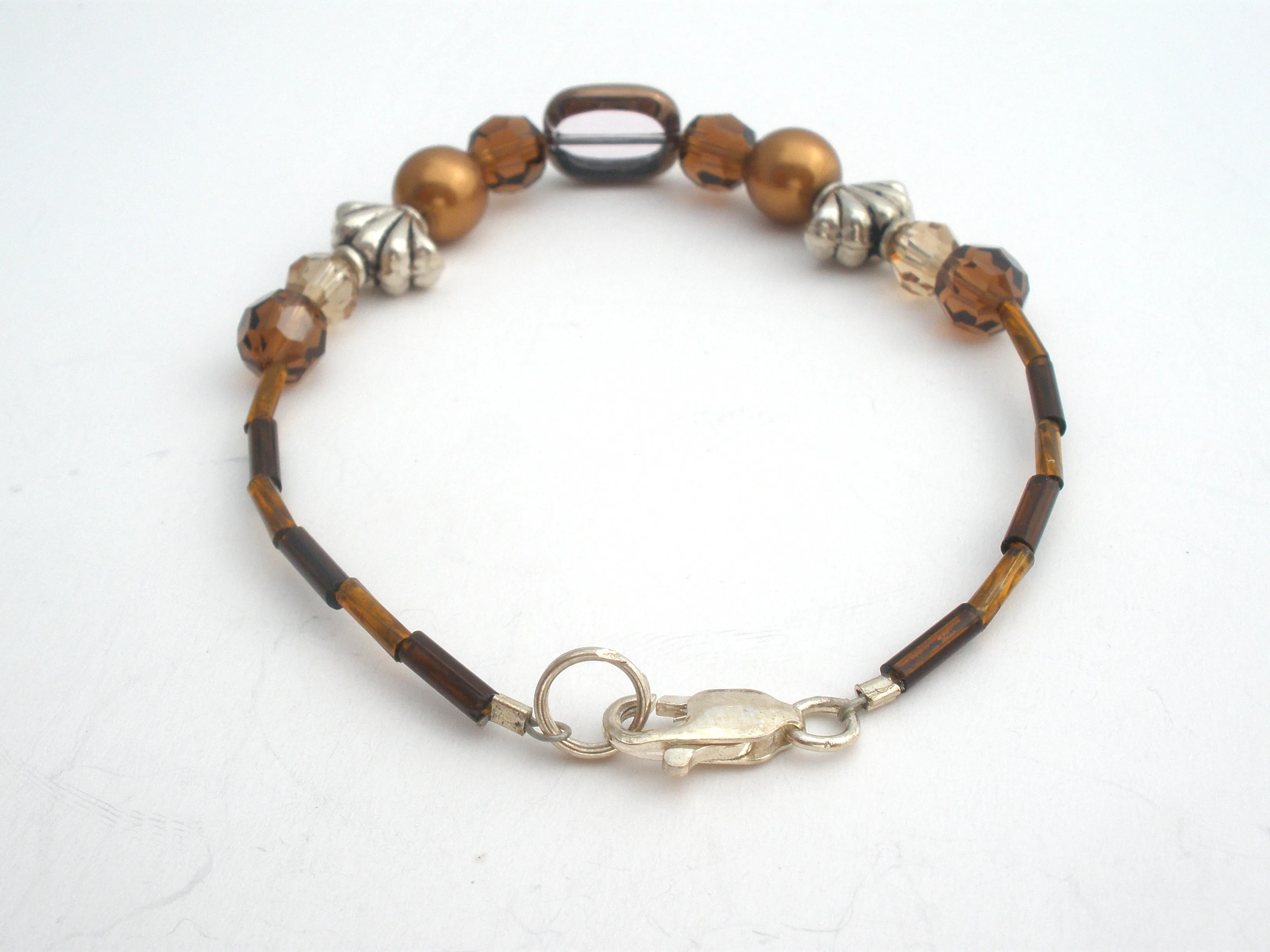 Brown Pearl & Crystal Bracelet Set 925