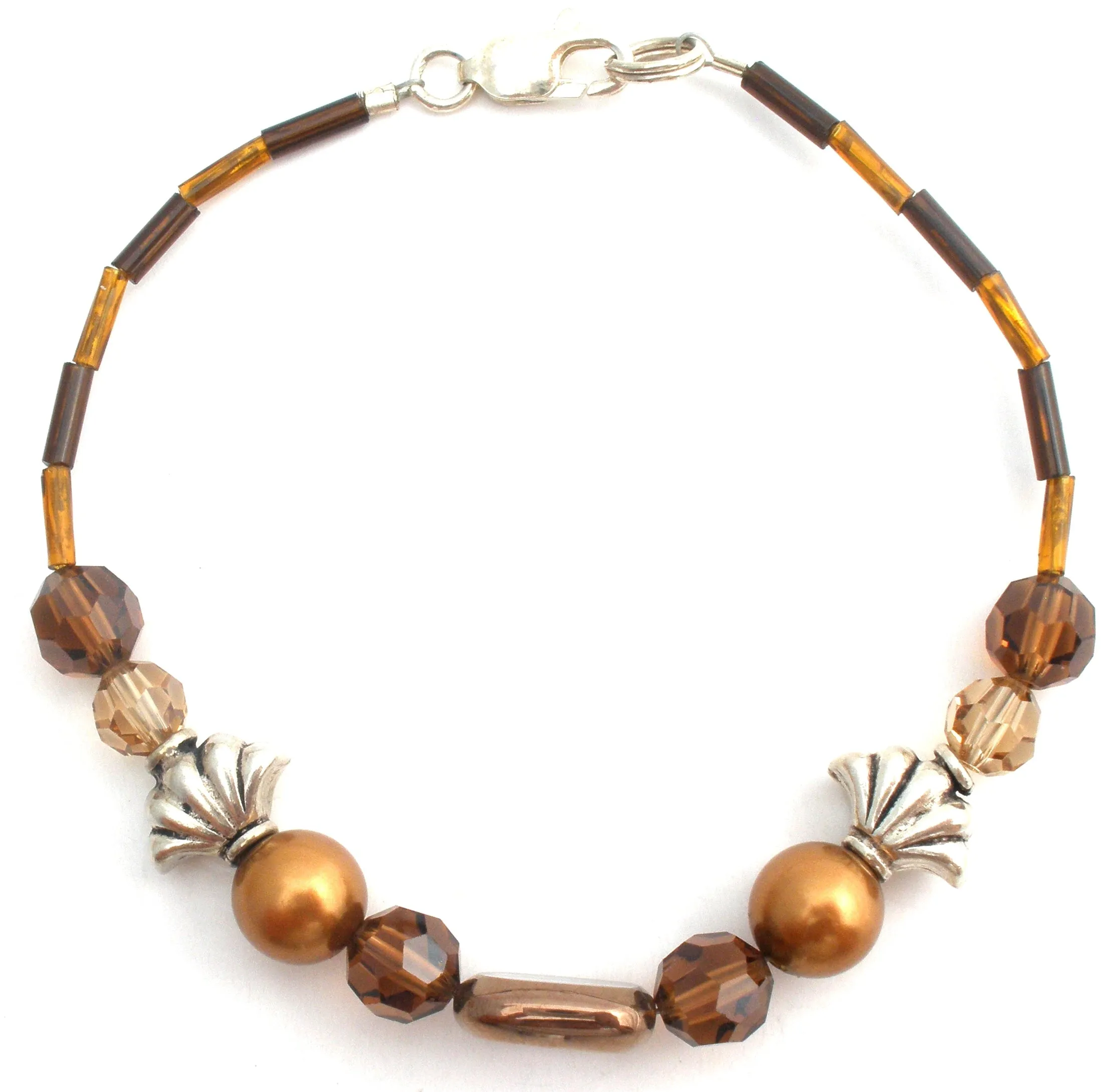 Brown Pearl & Crystal Bracelet Set 925