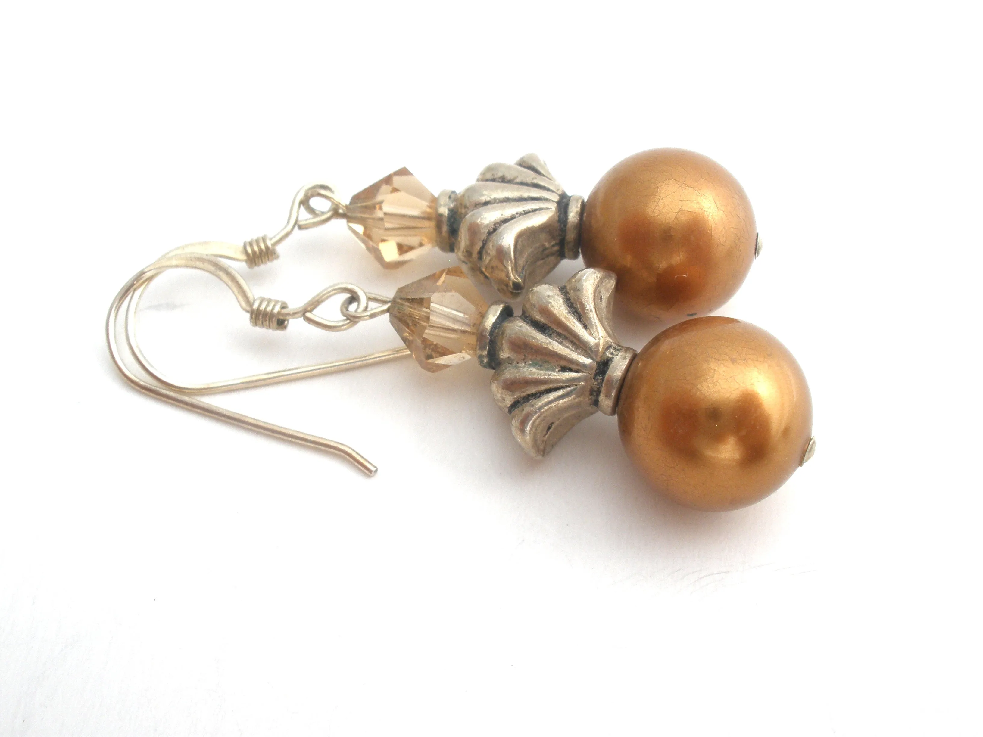Brown Pearl & Crystal Bracelet Set 925