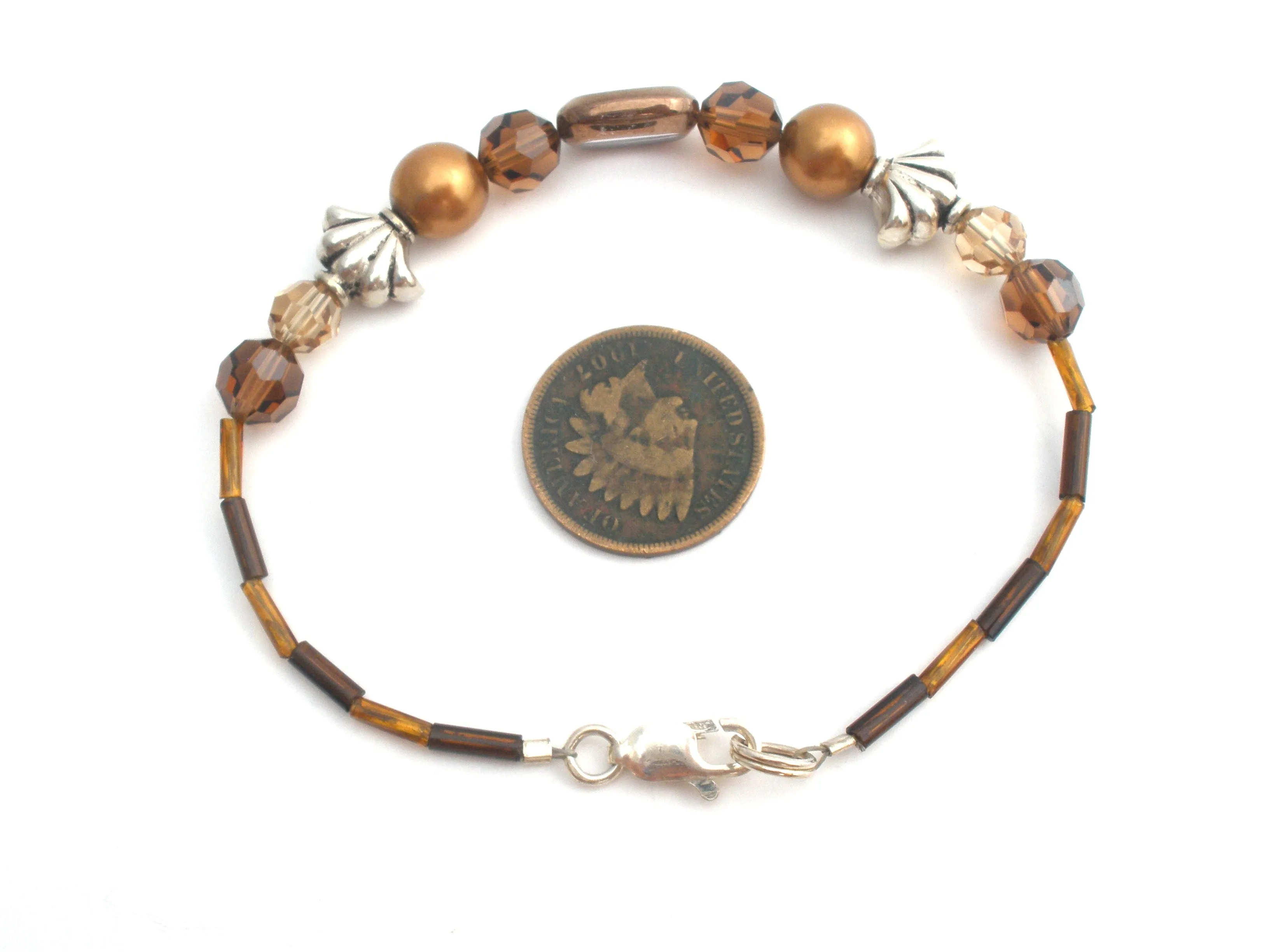Brown Pearl & Crystal Bracelet Set 925