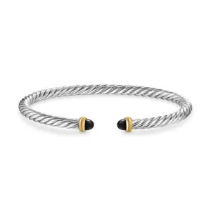 Cable Flex Bracelet in Sterling Silver with 14K Yellow Gold and Black Onyx, 4mm