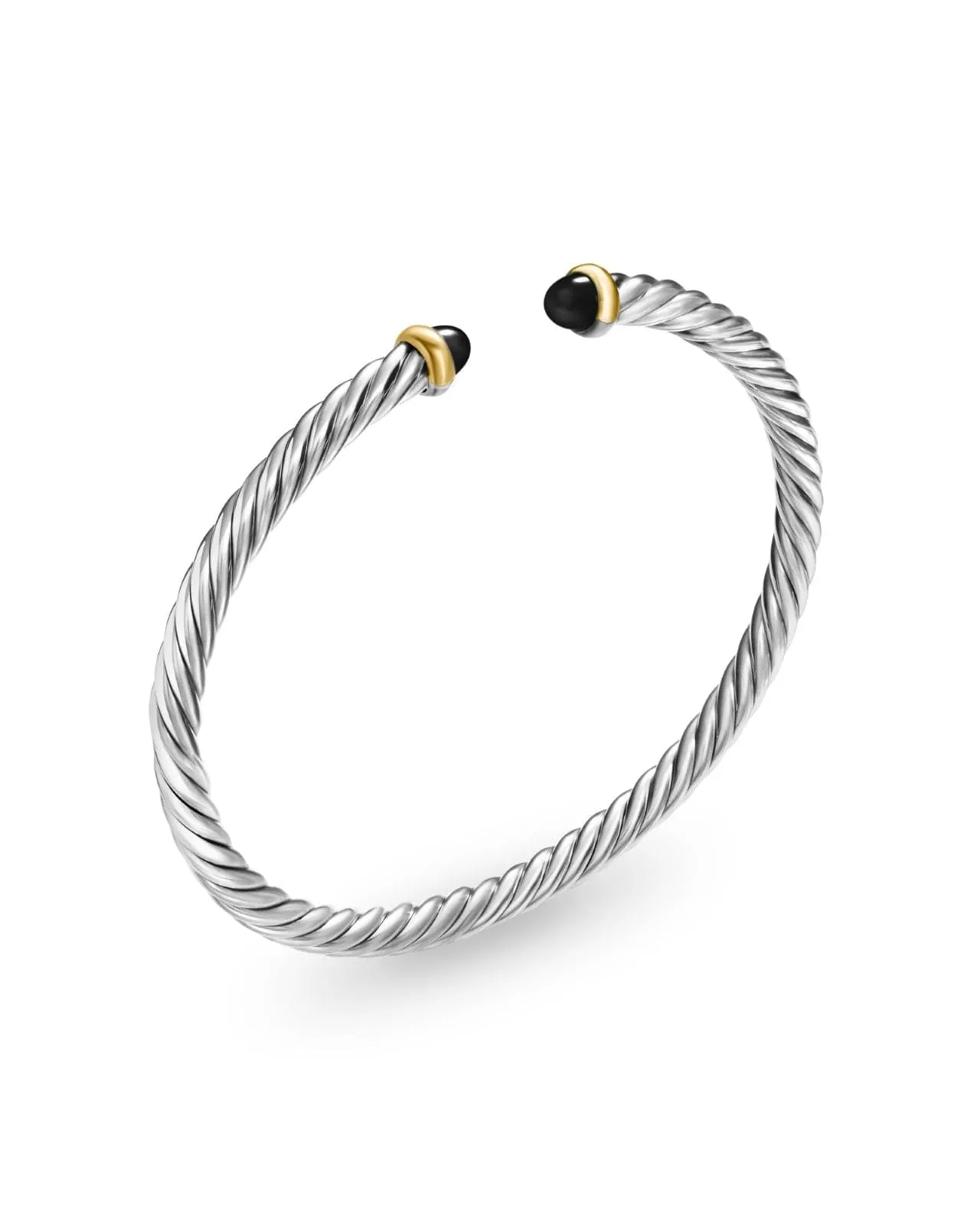 Cable Flex Bracelet in Sterling Silver with 14K Yellow Gold and Black Onyx, 4mm