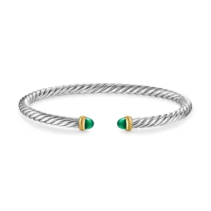 Cable Flex Bracelet in Sterling Silver with 14K Yellow Gold and Green Onyx, 4mm