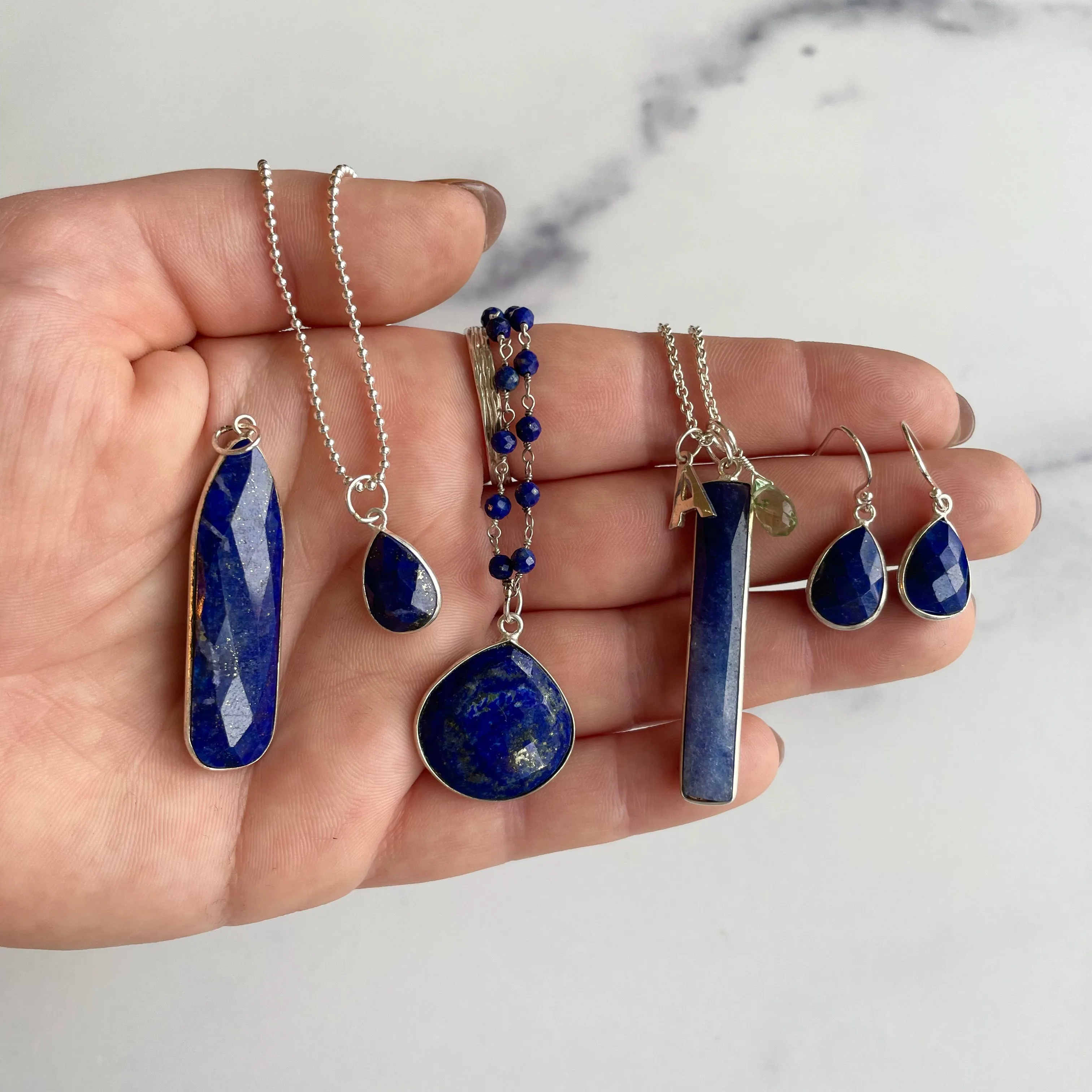 Channel Set Lapis Pear Shape Earrings