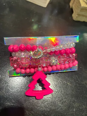 Christmas Tree Mini Bracelet Set - Hot Pink