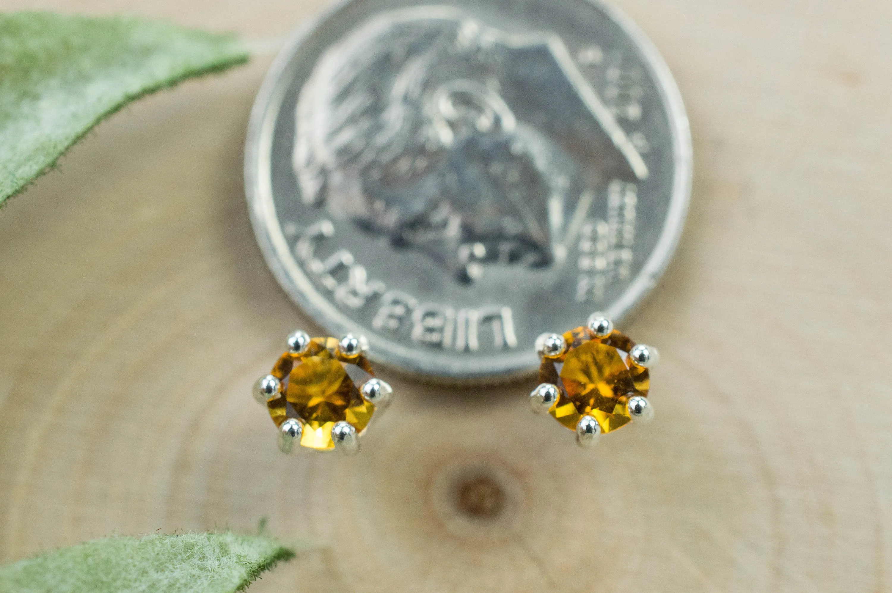Citrine Earrings; Natural Untreated Uruguay Citrine; 0.400cts