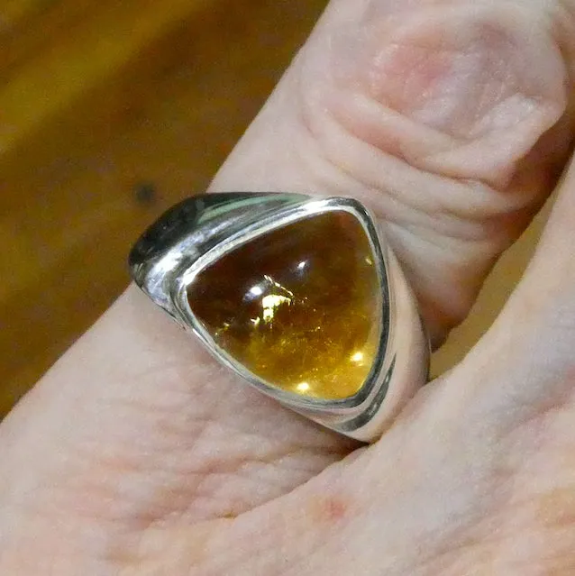 Citrine Ring Cabochon Triangle, 925 Silver, US Size 7,  r1