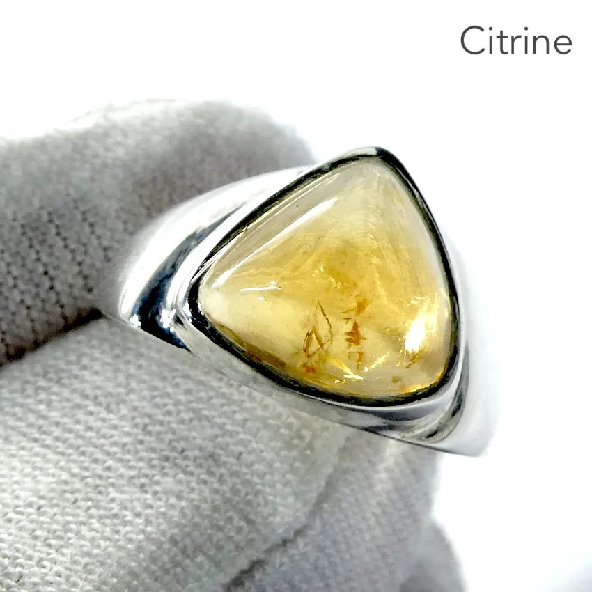 Citrine Ring Cabochon Triangle, 925 Silver, US Size 7,  r1