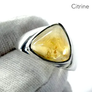 Citrine Ring Cabochon Triangle, 925 Silver, US Size 7,  r1