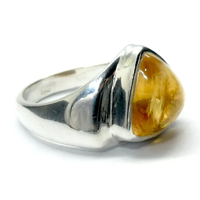 Citrine Ring Cabochon Triangle, 925 Silver, US Size 7,  r1