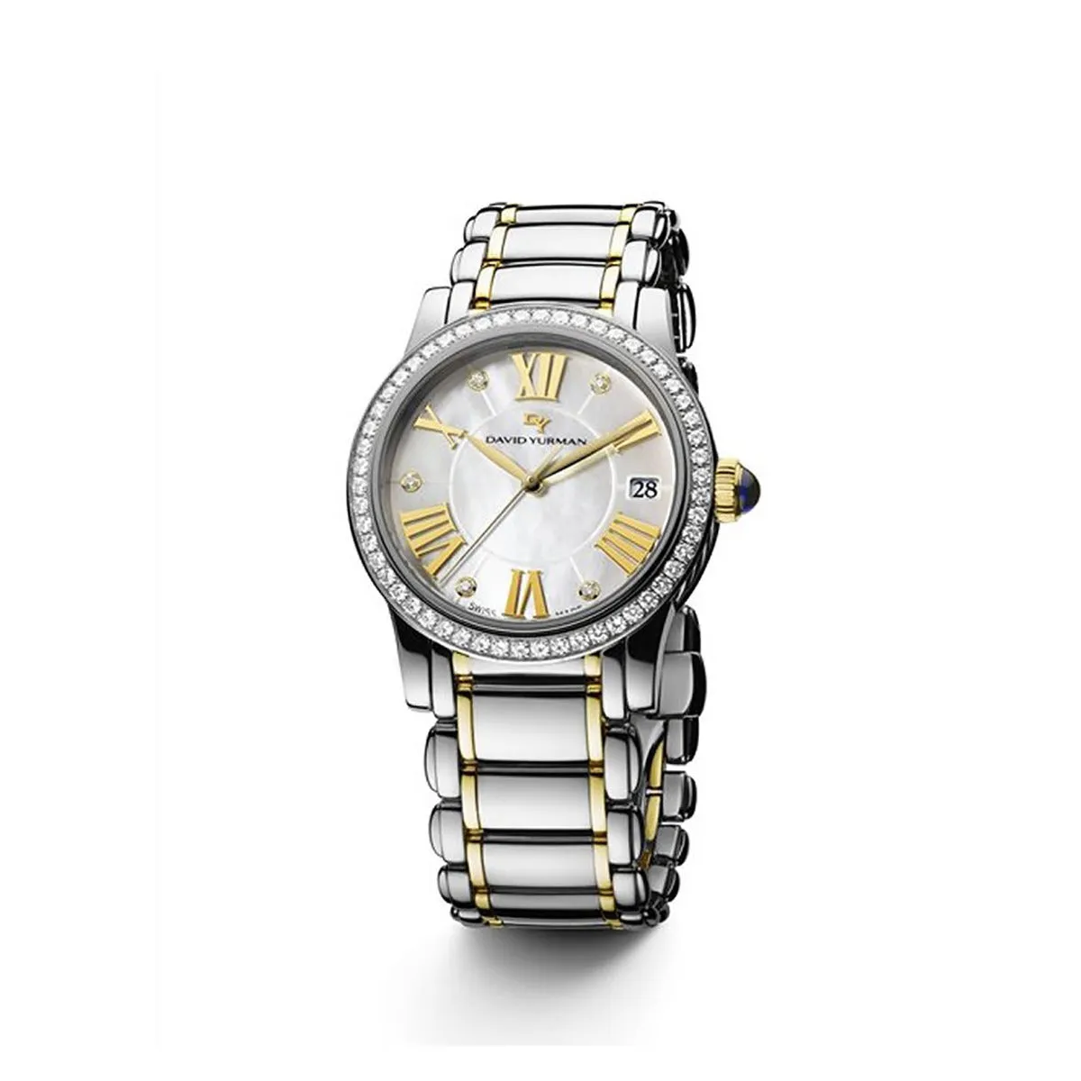 Classic 34mm Stainless Steel Quartz Watch with Diamonds