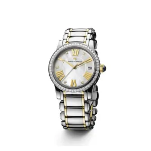 Classic 34mm Stainless Steel Quartz Watch with Diamonds