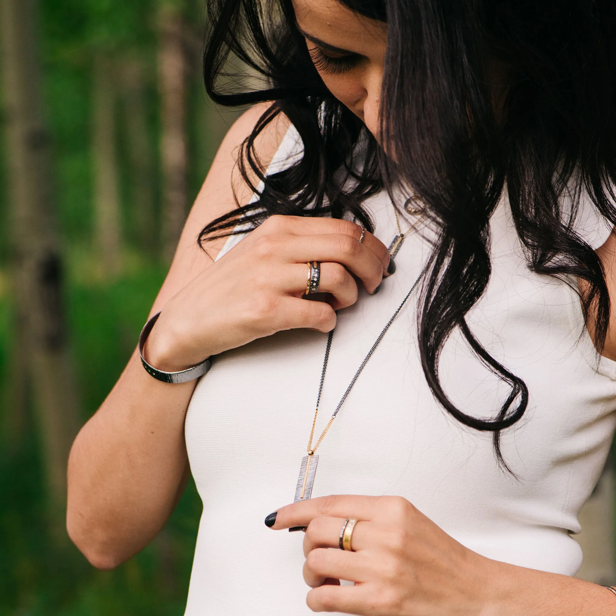 Classic Aspen Band - 18k gold, Oxidized Silver   Reclaimed Diamonds