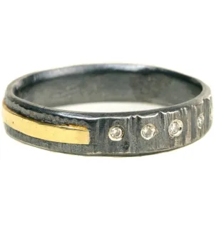 Classic Aspen Band - 18k gold, Oxidized Silver   Reclaimed Diamonds