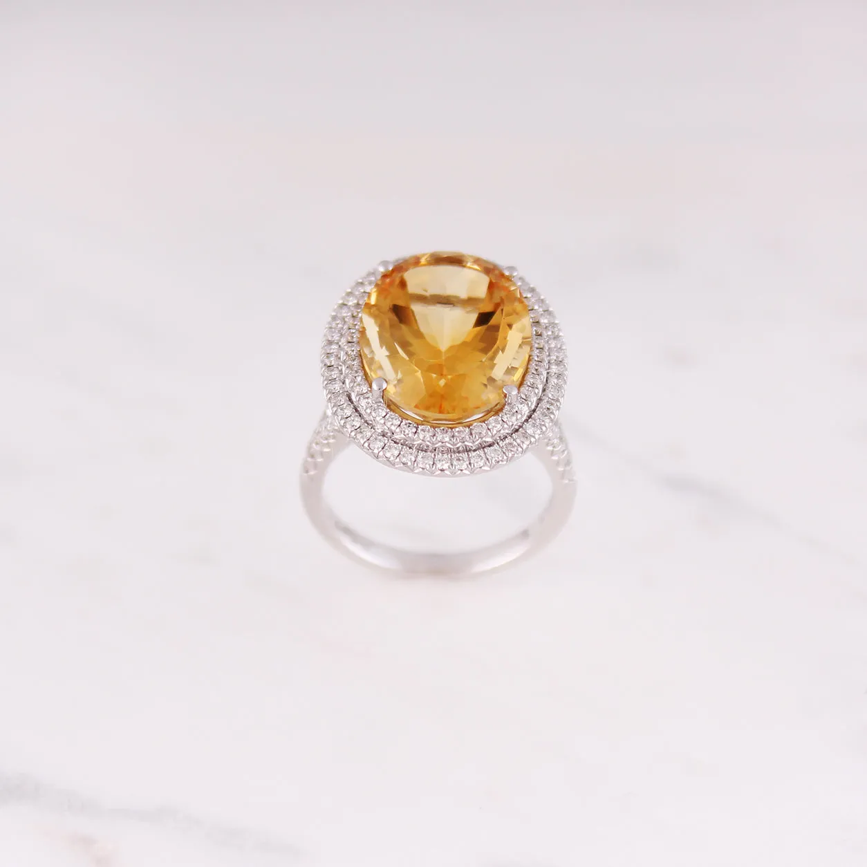 Cocktail Citrin Ring - Weißgold