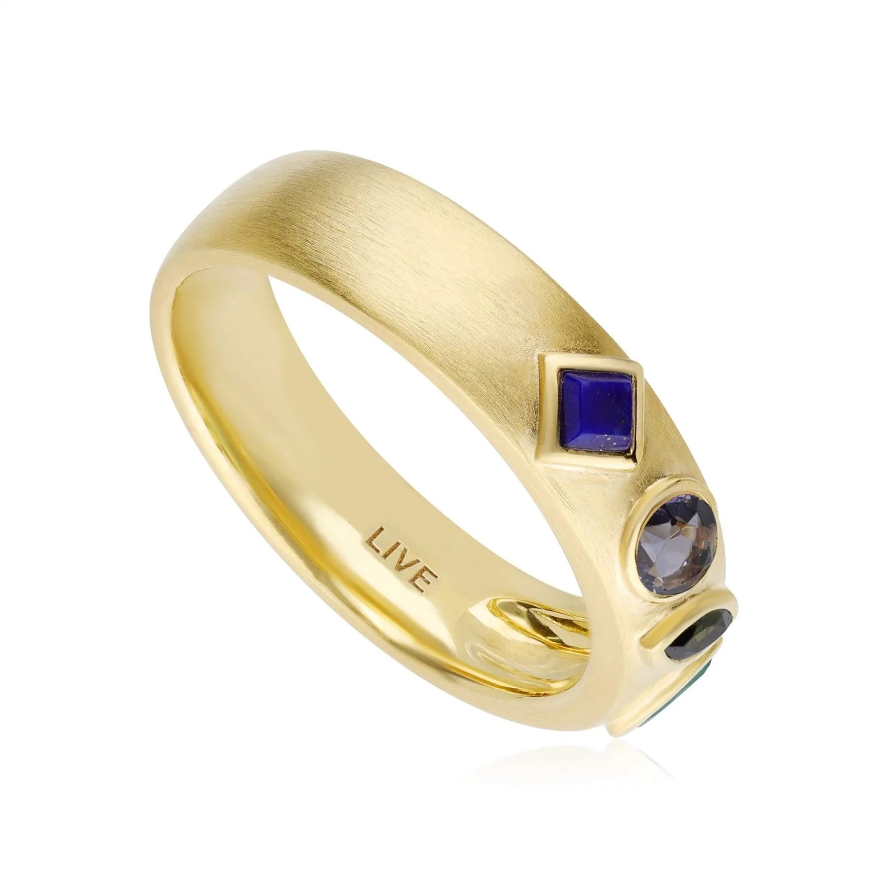 Coded Whispers Gebürsete "Live" Edelstein Ring
