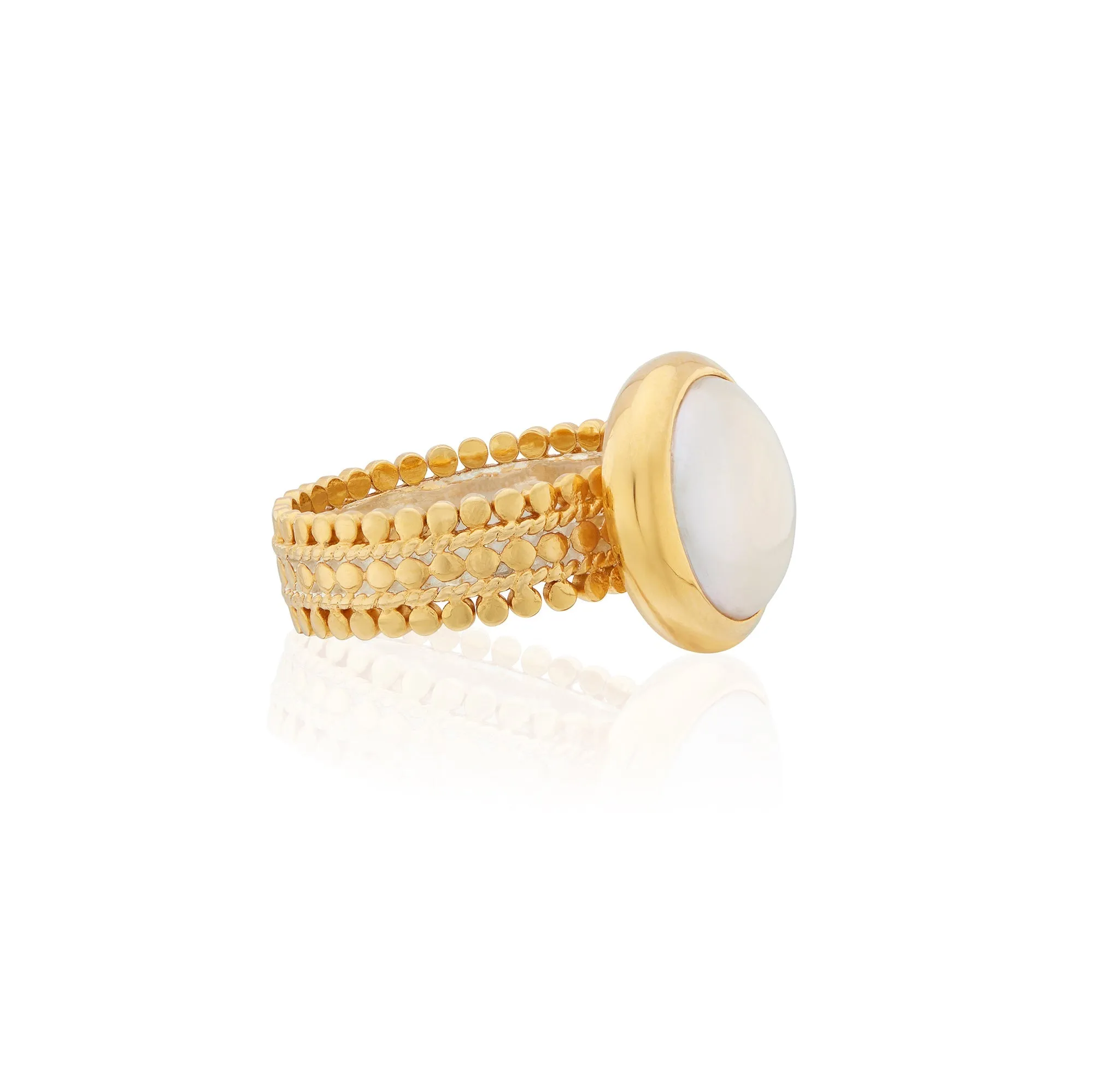 Coin Pearl Scalloped Cocktail Ring - Gold - RG10361-GPL