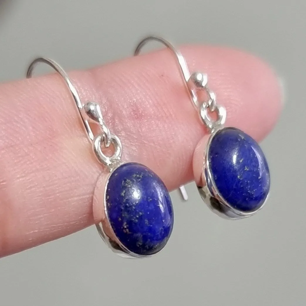 Dainty Oval Lapis Lazuli 925 Silver Dangle Earrings, E7LL