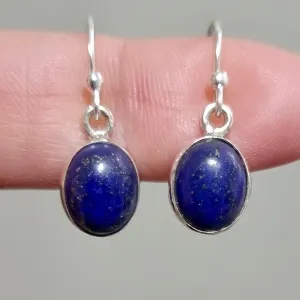 Dainty Oval Lapis Lazuli 925 Silver Dangle Earrings, E7LL