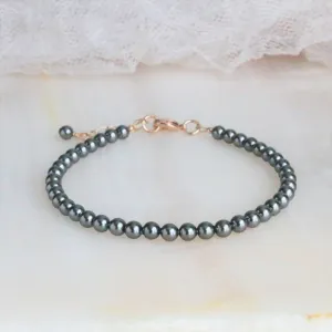 Dark Grey Pearl & Rose Gold Bracelet