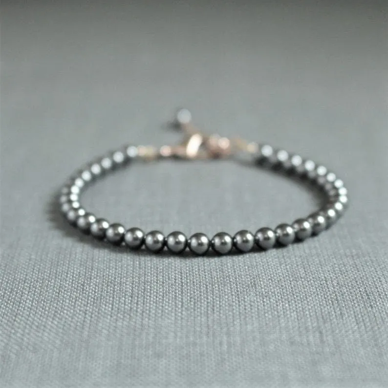 Dark Grey Pearl & Rose Gold Bracelet