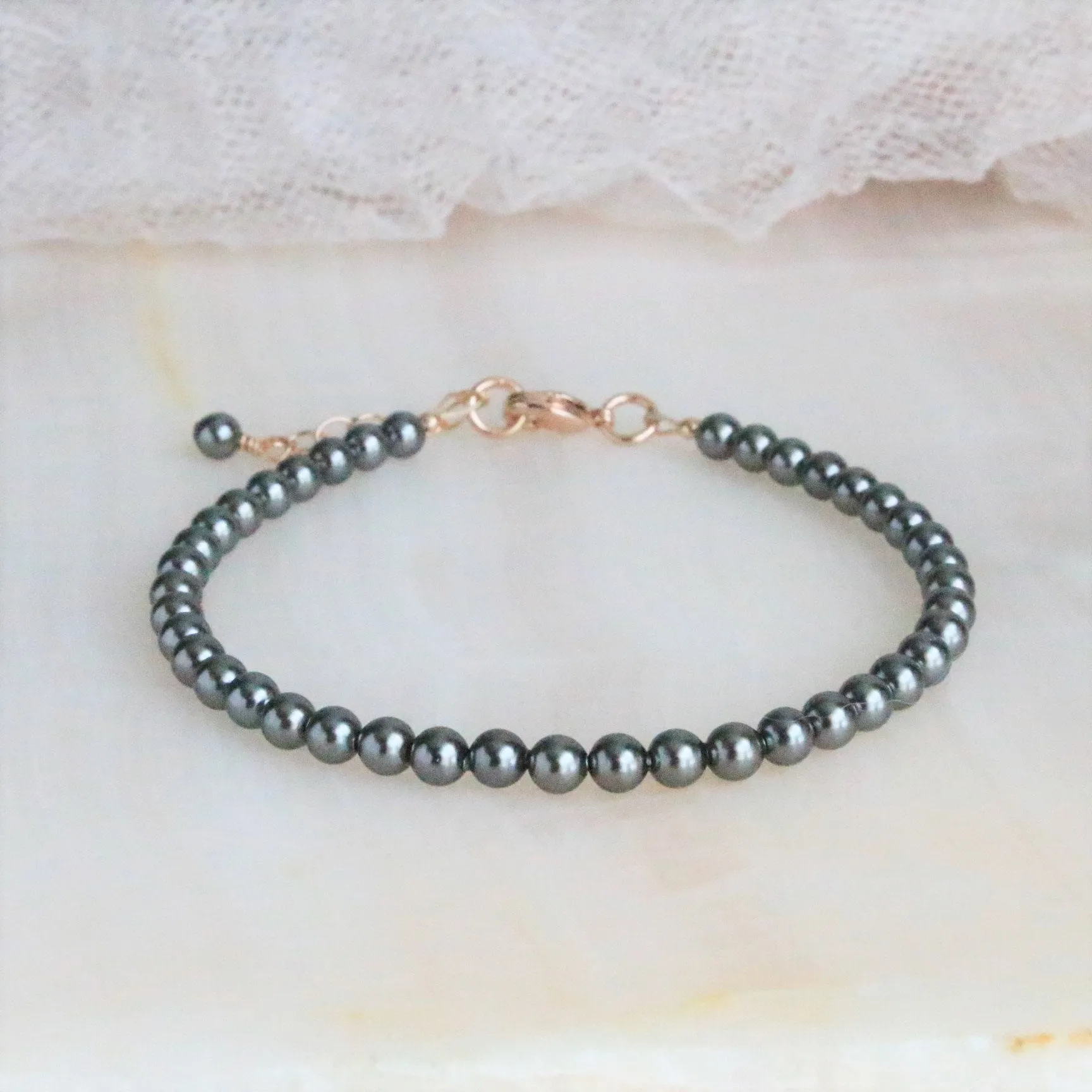 Dark Grey Pearl & Rose Gold Bracelet