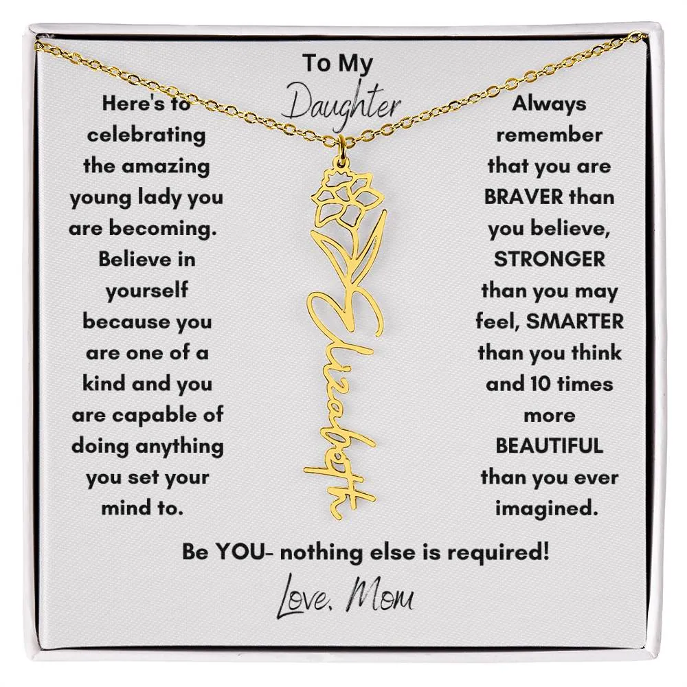 Daughter Gifts| Flower Name Necklace: A Personalized Gift of Love from Mom