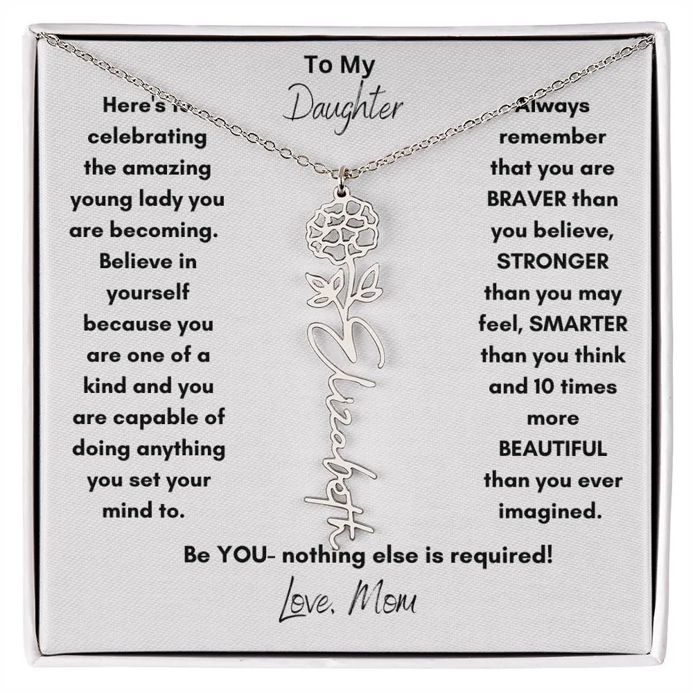 Daughter Gifts| Flower Name Necklace: A Personalized Gift of Love from Mom