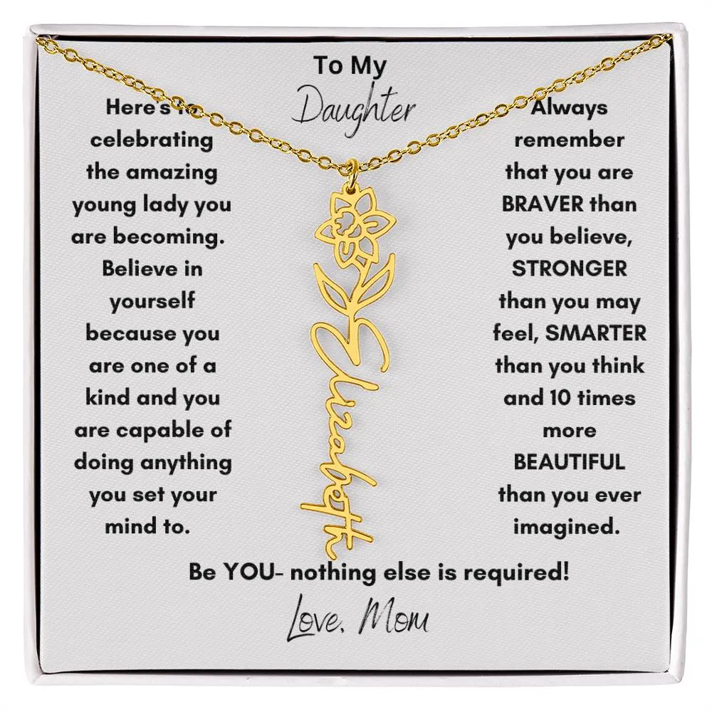 Daughter Gifts| Flower Name Necklace: A Personalized Gift of Love from Mom