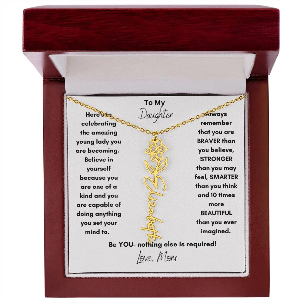 Daughter Gifts| Flower Name Necklace: A Personalized Gift of Love from Mom