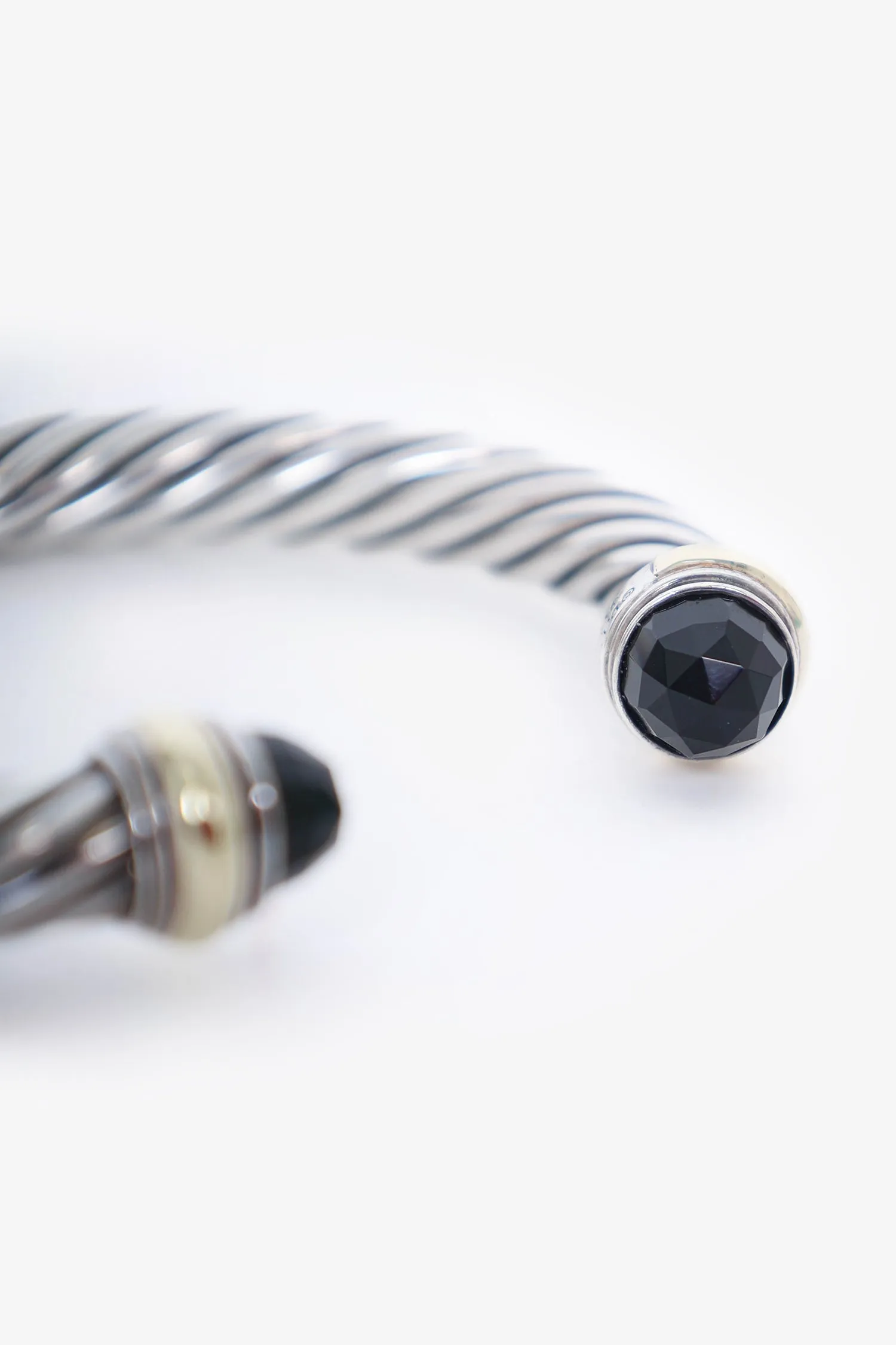 David Yurman Sterling Silver 14K Yellow Gold Black Onyx Cable Bracelet