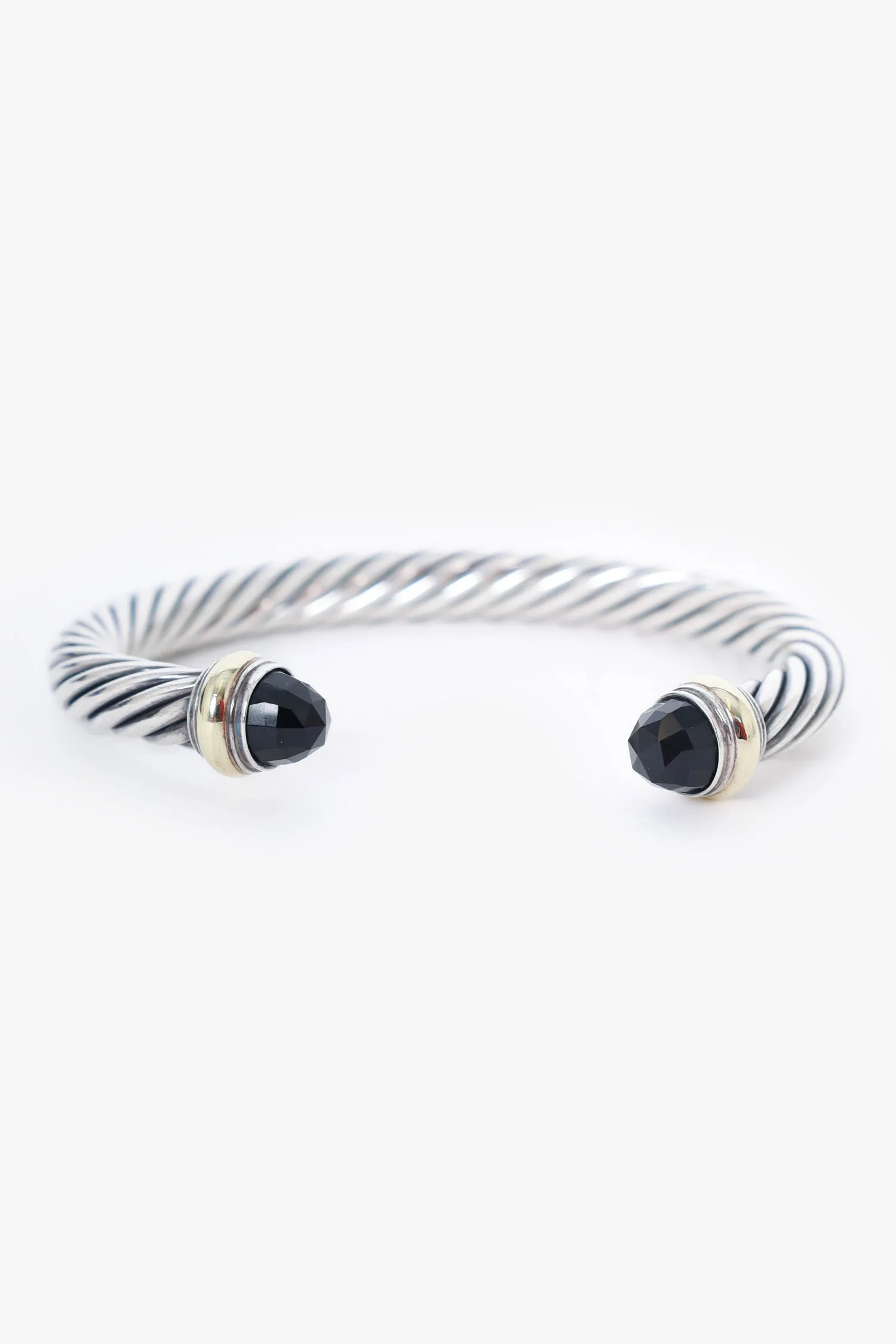 David Yurman Sterling Silver 14K Yellow Gold Black Onyx Cable Bracelet