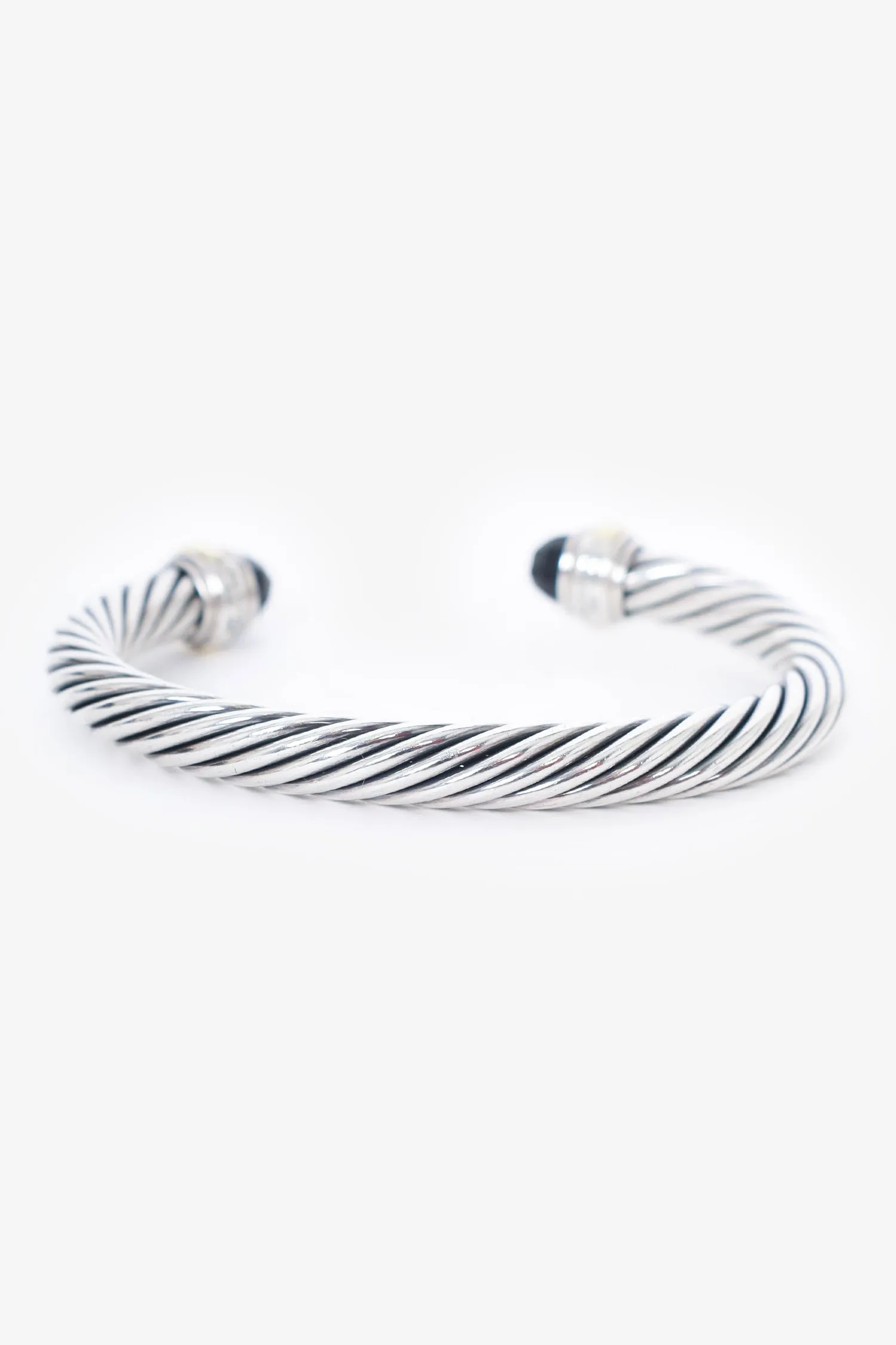 David Yurman Sterling Silver 14K Yellow Gold Black Onyx Cable Bracelet