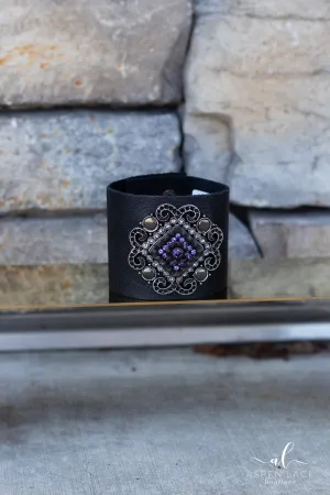 Deluxe Leather Cuff with Swarovski Crystals (Black)